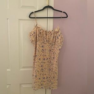 Light Pink Floral Mini Dress with Ruffle Detailing & Tie Front